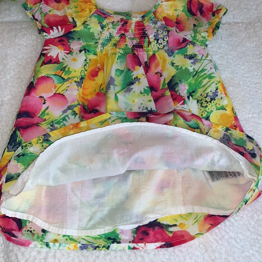 GAP Baby Floral Watercolor Dress 18-24M Yellow Pink EUC